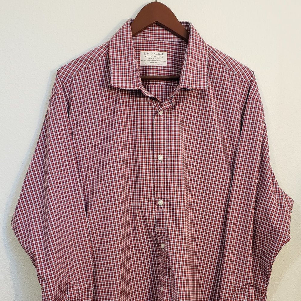 J.M. Haggar Men's Casual Button Down Plaid Shirt Size XXL 18-18/5 Sleeve 34/35